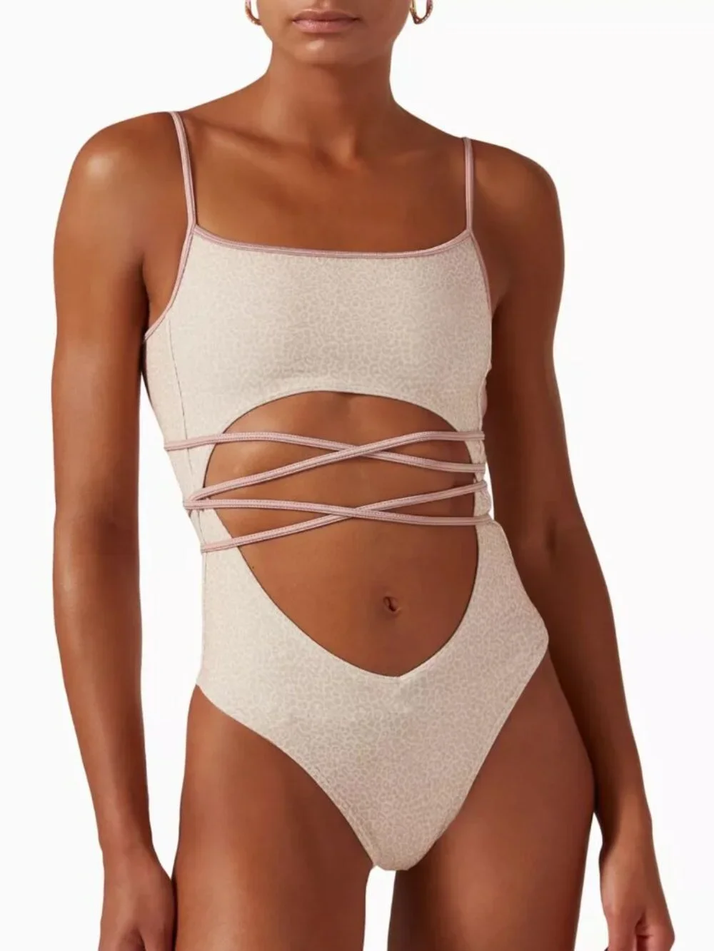New! Frankies Bikinis Leopard Cutout One Piece Swimsuit Small 39361